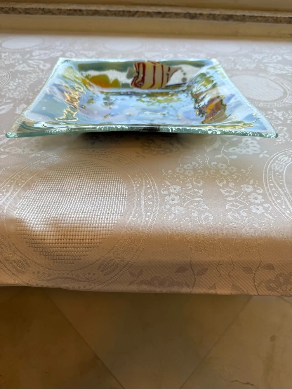 Peggy Karr Fused 12” Glass Multicolor Tropical Fish Decorative Art Plaque Bowl